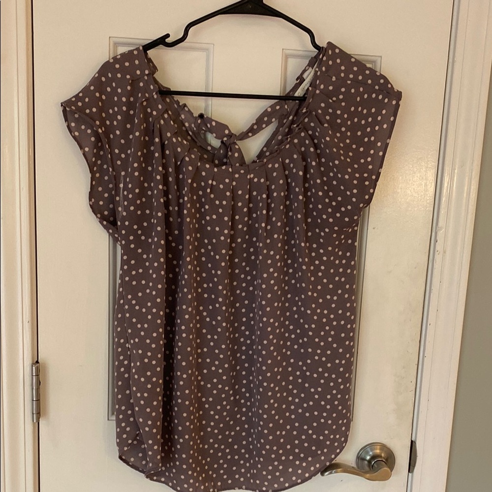 LC Lauren Conrad Relaxed Tie Back Flutter Sleeve Top Brown and White